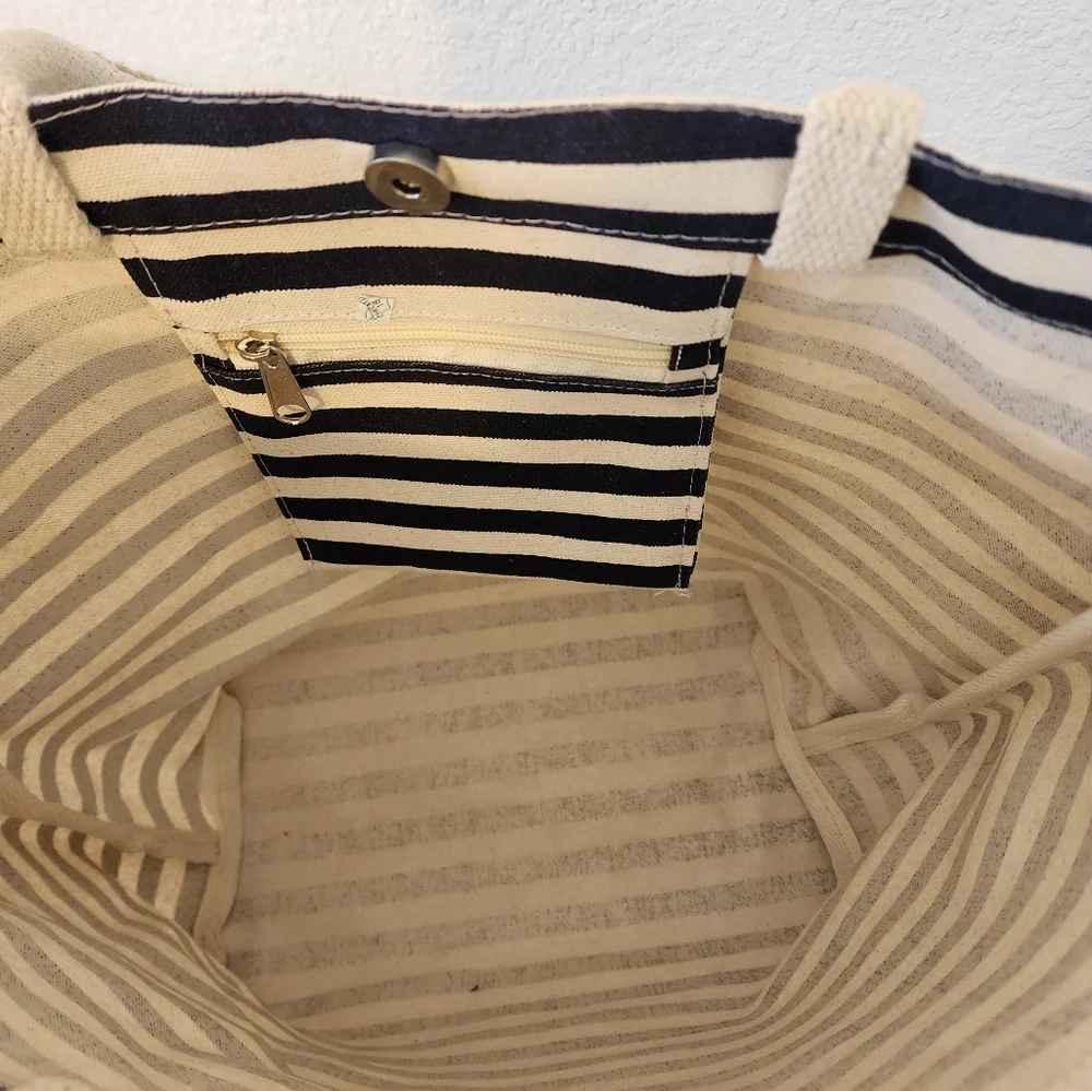 Nautical Striped Blue & Cream Doubble Handles Women's Tote Bag NWT